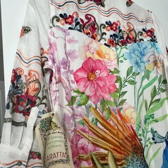 Aratta Vibrant Floral and Peacock Long Sleeve Dress - Picture 4 of 7